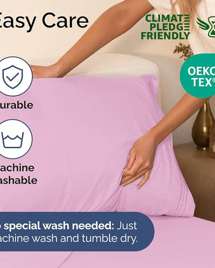 Full Size 4 Piece Sheet Set - Comfy Breathable & Cooling Sheets - Hotel Luxury Bed Sheets for Women & Men - Deep Pockets, Easy-Fit, Soft & Wrinkle Free Sheets - Light Pink Oeko-Tex Bed Sheet Set - LeafyLoom