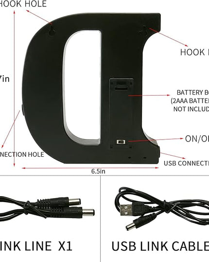 LED Marquee Letter Lights-DIY Marquee Lights up Letter Signs, Dual DC Interface Upgrade Multi-Letter Connection, 26 Alphabet Signs for Wedding, Birthday, Party， Bar Decoration (D) - LeafyLoom
