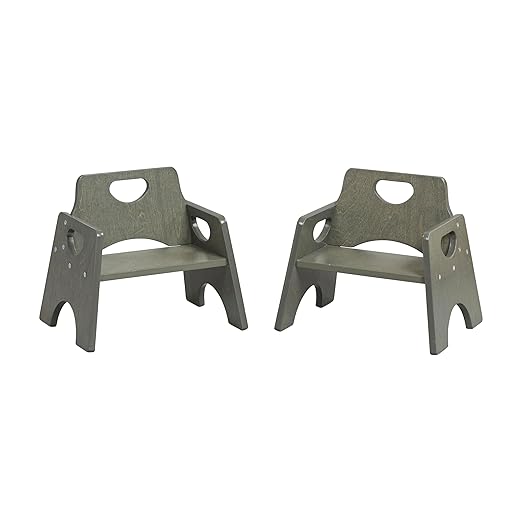 ECR4Kids Stackable Wooden Toddler Chair, 6in, Kids Furniture, Grey Wash, 2-Pack - LeafyLoom