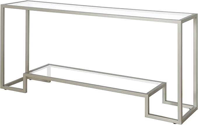 Henn&Hart 64" Wide Rectangular Console Table in Satin Nickel, Entryway Table, Accent Table for Living Room, Hallway - LeafyLoom