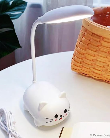 LED Desk Lamp，Mini Cat Night Light, Portable LED Table Light, Cute Foldable USB Rechargeable Reading Light Bedroom Children's Bedside Study (White) - LeafyLoom