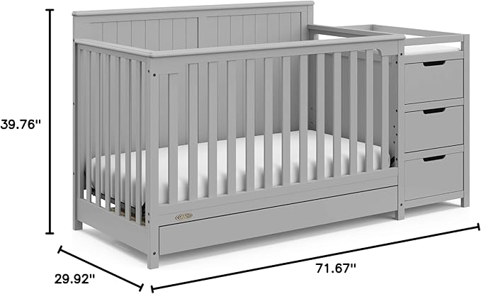 Graco Hadley 5-in-1 Convertible Crib and Changer with Drawer (Pebble Gray) – Crib and Changing-Table Combo with Drawer, Includes Changing Pad, Converts to Toddler Bed, Daybed and Full-Size Bed - LeafyLoom
