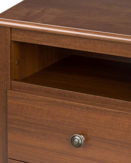 Prepac's Fremont 2 Drawer Nightstand: Elegant Bedroom Furniture, Bedside Table with Open Shelf, 23.25"W x 16"D x 28"H, Cherry - CDC-2428 - LeafyLoom
