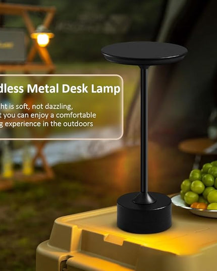 Cordless Metal Desk Lamp, Touch Sensor Control LED Table Lamp,3 Color Stepless Dimmable Battery Powered Lamp,Night Light for Kids Nursery,Bedroom/Desk/Cafe (Black) - LeafyLoom