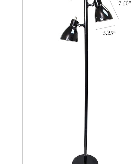Simple Designs LF2007-BLK Metal 3 Light Tree Floor Lamp, Black - LeafyLoom