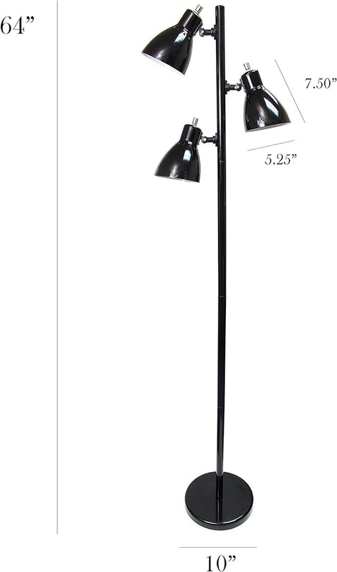 Simple Designs LF2007-BLK Metal 3 Light Tree Floor Lamp, Black - LeafyLoom
