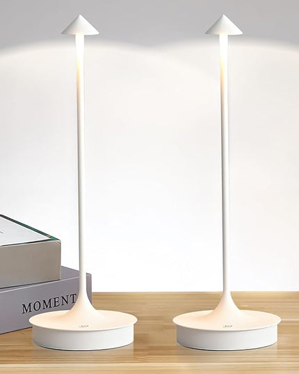 Cordless Table Lamp, Rechargeable Table Light Battery Powered LED Desk Lamp, Stepless Dimming Bedside Lamp, Minimalist Night Light in Aluminum for Restaurant/Bar/Home/Outdoor,White,2Pack - LeafyLoom