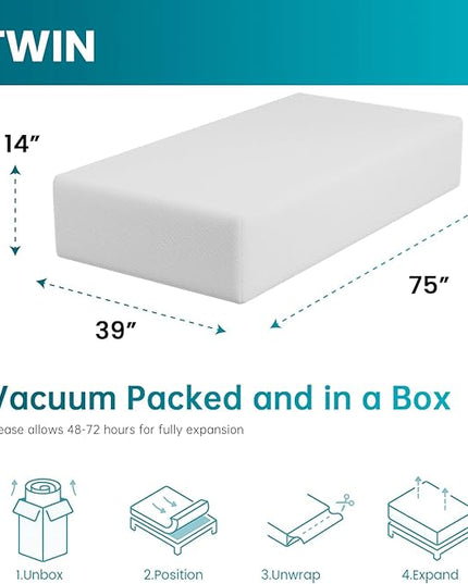 FDW 14 inch Gel Memory Foam Mattress Medium Firm Mattresses for Cool Sleep Relieving No Fiberglass CertiPUR-US Certified Mattress in a Box,Twin - LeafyLoom