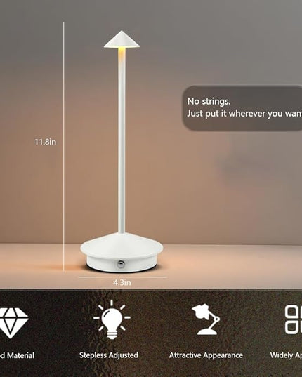 Portable LED Table Lamp with Touch Sensor, 3-Levels Brightness Metal Desk Lamp, 3 Color Touch Control Rechargeable Lamp, Night Light, Bedside Lamp,Dining Room Lamp (White) - LeafyLoom