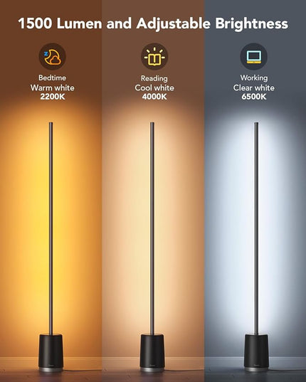 Govee RGBIC Floor Lamp, Modern LED Lyra Corner Lamp with 64+ Scene & Music Modes, 1500 Lumens, DIY Mode, Smart Remote Control Standing Floor Lamp for Bedroom, Living Room, Gaming Room, Black - LeafyLoom