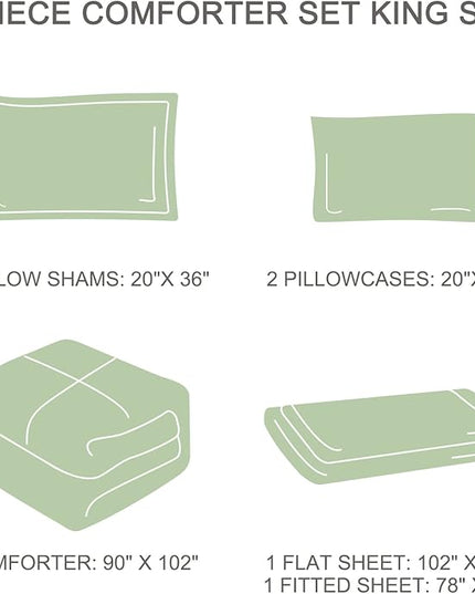 EMME Botanical Sage Green Comforter Set King Size 7 Pieces＿Brushed Microfiber Bed in a Bag for Girls, Ultra Soft Bedding Set with Sheets (Sage Green, King (7 Piece), Adult - LeafyLoom