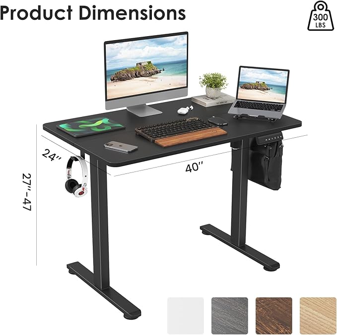STARY Electric Memory Preset 40 x 24 Inches Adjustable Height Computer Workstation Sit Stand Home Office Desk with Splice Board, 4024, Black Desktop/Black Frame - LeafyLoom