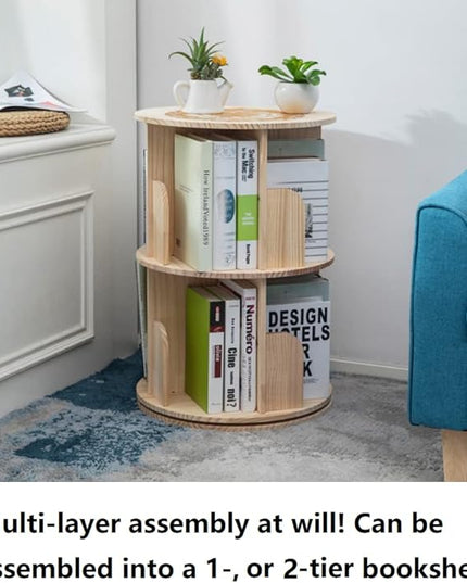 Heehee 2 Rotating Bookshelf 360 Display Floor Standing Bookcase Storage Rack for Kids&Adults Multi-Functional Bookshelf Organizer (2-Tier) - LeafyLoom