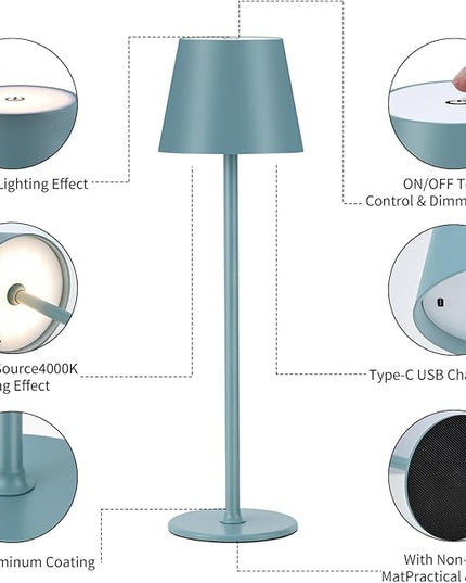 Cordless Table Lamps USB Rechargeable Simplicity Desk Lamp Built-in 4600 mAh Battery LED Battery Operated lamp with Touch Control Table lamp - Bedroom/Desk/Reading/Patio(2Pack-Light Blue) - LeafyLoom