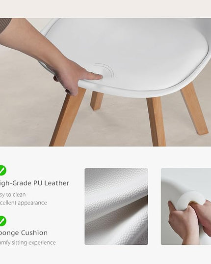 Sweetrcrispy Dining Chairs, Dining Chairs Set of 4, Dining Room Chairs, Kitchen Chairs, Mid Century Modern Chairs, PU Leather Upholstered Chairs with Wood Legs, Kitchen & Dining Room Chairs, White - LeafyLoom