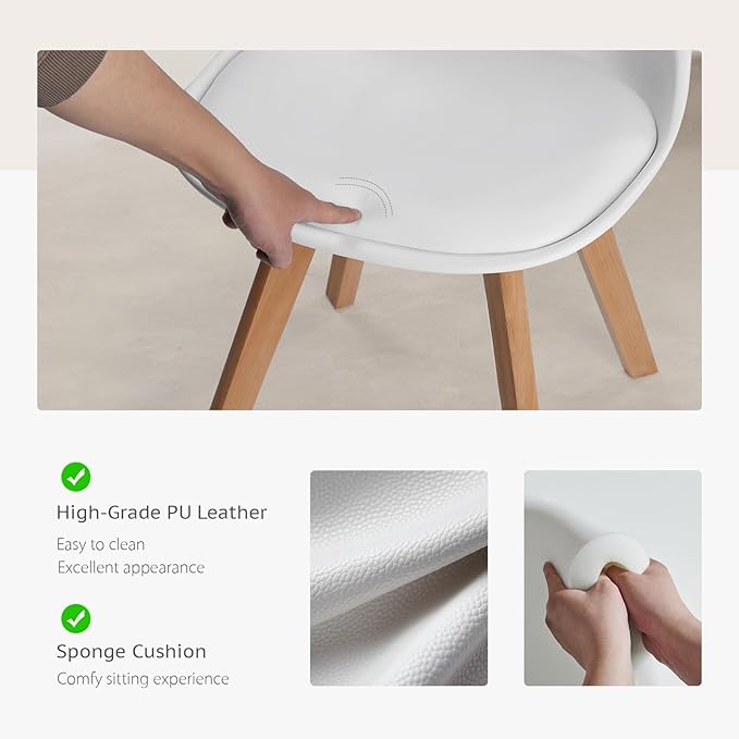 Sweetrcrispy Dining Chairs, Dining Chairs Set of 4, Dining Room Chairs, Kitchen Chairs, Mid Century Modern Chairs, PU Leather Upholstered Chairs with Wood Legs, Kitchen & Dining Room Chairs, White - LeafyLoom