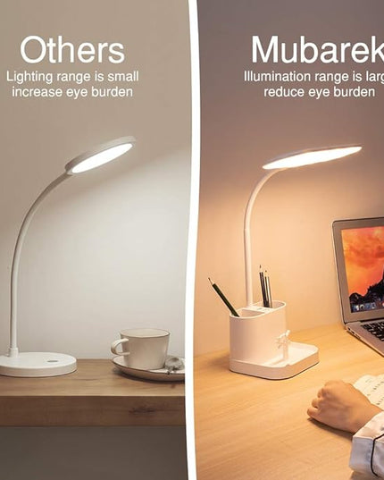 Desk Lamps for Home Office, 3 Light Colors Dimmable Desk Light Led Desk Lamp with Charger, Battery Operated Desk Lamp for Desk, Study Lamp with Pen & Phone Holder,White Led Desk Lamps for Home Office - LeafyLoom