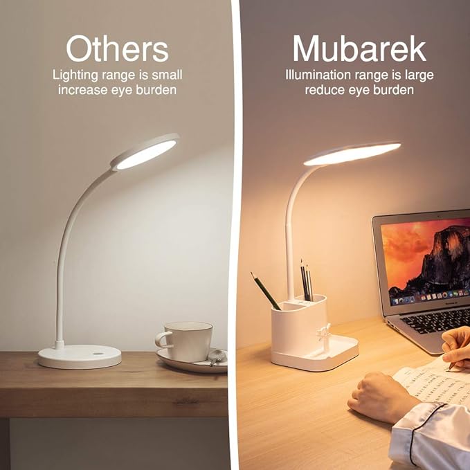 Desk Lamps for Home Office, 3 Light Colors Dimmable Desk Light Led Desk Lamp with Charger, Battery Operated Desk Lamp for Desk, Study Lamp with Pen & Phone Holder,White Led Desk Lamps for Home Office - LeafyLoom
