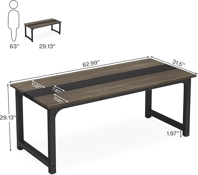 63 Inch Large Executive Office Desk, Simple Computer Workstation with 31.5 inch Extra Wide Desktop for Home Office - LeafyLoom
