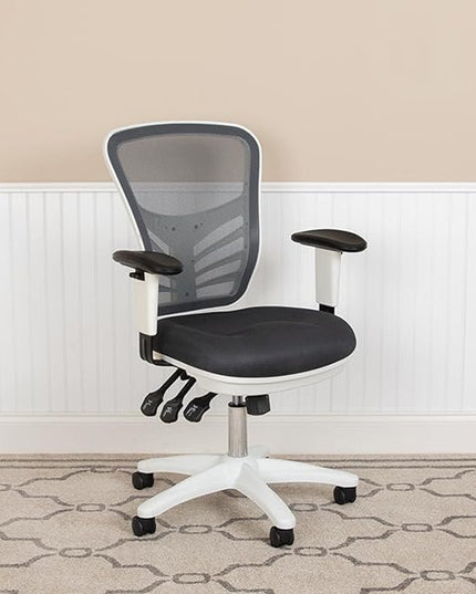 Flash Furniture Nicholas Mid-Back Swivel Office and Gaming Chair, Ergonomic Mesh Office Chair with Adjustable Lumbar Support and Height, Gray/White - LeafyLoom