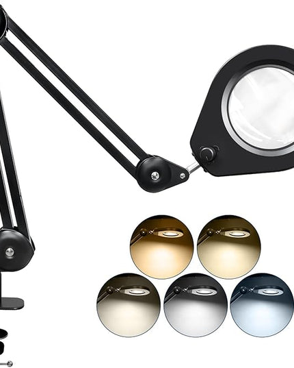 Magnifying Lamp, 10X Illuminated Magnifier Lamp with Internal Spring Swing Arm and Desk Edge Clamp - LeafyLoom