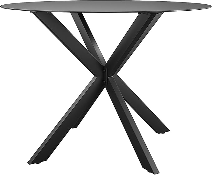 CosmoLiving by Cosmopolitan 88289BGYE Circi Collection Dining Table with Glass Top, Charcoal - LeafyLoom