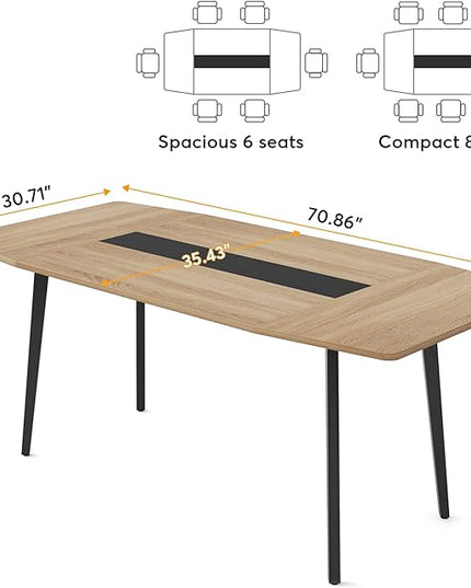 Tribesigns Modern Dining Table for 6 People, 70.86L x30.71W x 29.52H Inches Rectangle Kitchen Table Patio Table for Backyard,Dinning Room&Kitchen,Light Walnut - LeafyLoom