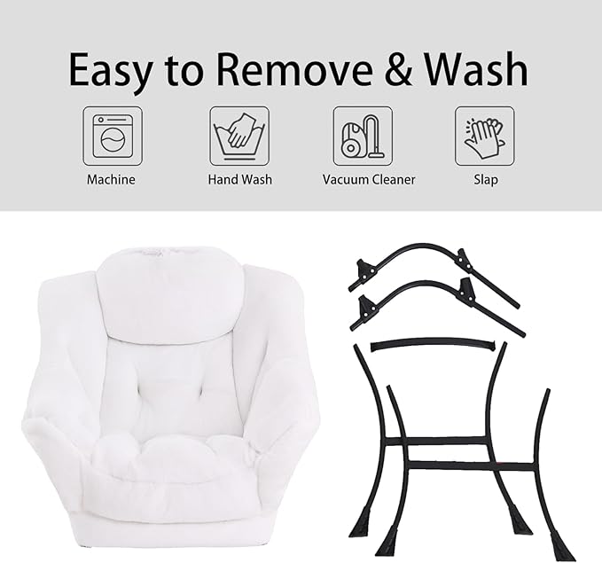 LITA Lazy Chair with Ottoman, Modern Accent Leisure Upholstered Sofa Chair, Lounge Reading Chair with Armrests and a Side Pocket for Living Room, Bedroom & Small Space, Plush White - LeafyLoom