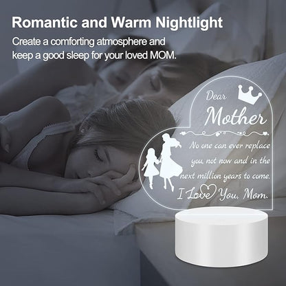 Mom Gift from Daughter Son, Unique Birthday Thanksgiving Christmas Gifts for Mom, Personalized Engraved Acrylic Night Light Mom Gift, Mothers Day Gift Ideas - LeafyLoom
