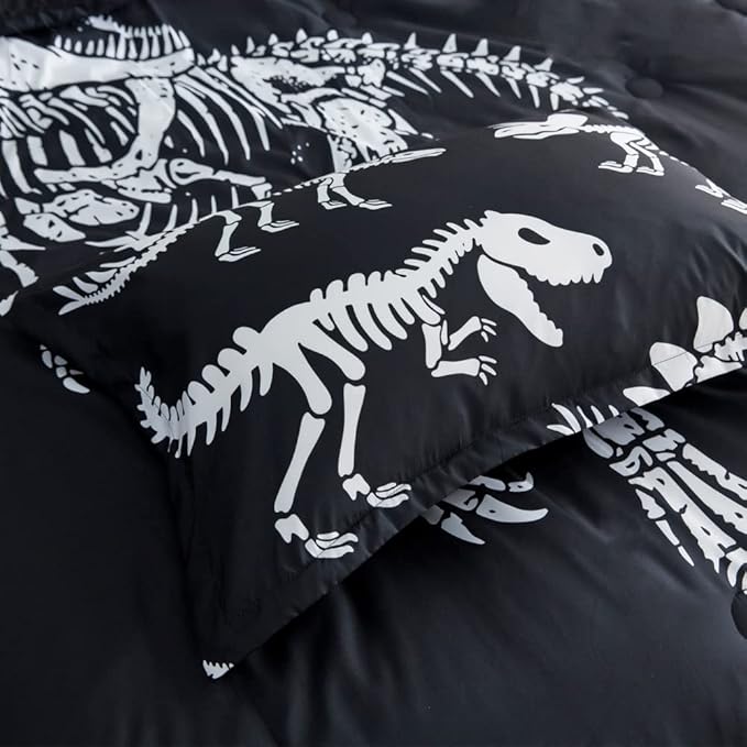 ADASMILE A & S Dinosaur Comforter Set Full Size for Boys Kids 6 Piece Dinosaur Bedding Full Bed in A Bag Comforter Set with Sheets Dinosaur Bed Set Bone Dinosaur Sheets Bone Dinosaur Comforter Sets - LeafyLoom