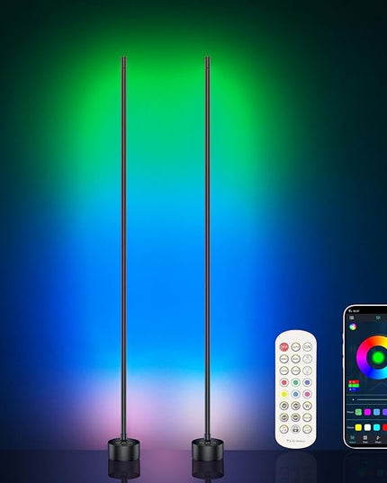 AIZAWA Led Corner Lamp, RGBICW Color Changing Corner Floor Lamp with Remote and App Control, Creative DIY Modes, Music Sync, Led Corner Light for Living Room, Bedroom, and Gaming Room - LeafyLoom