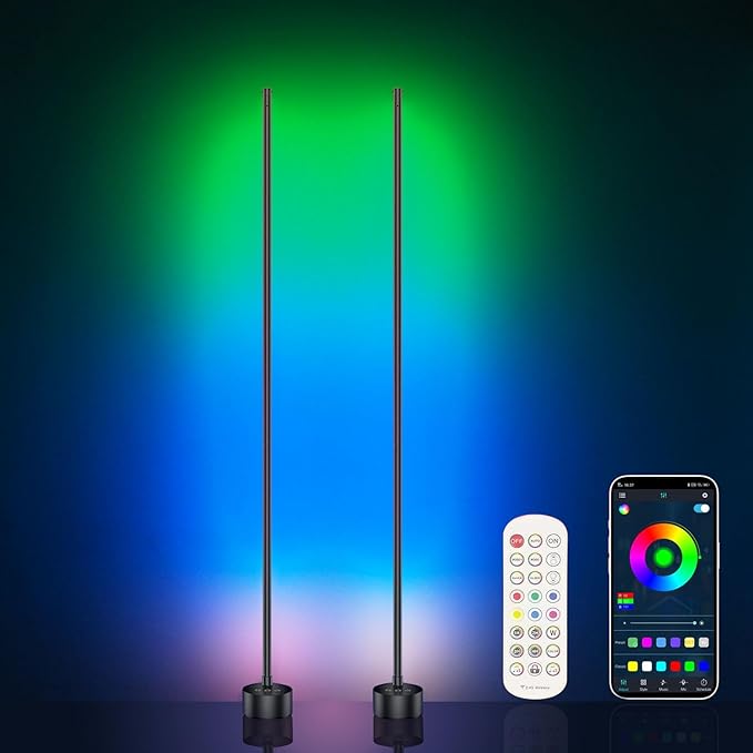 AIZAWA Led Corner Lamp, RGBICW Color Changing Corner Floor Lamp with Remote and App Control, Creative DIY Modes, Music Sync, Led Corner Light for Living Room, Bedroom, and Gaming Room - LeafyLoom