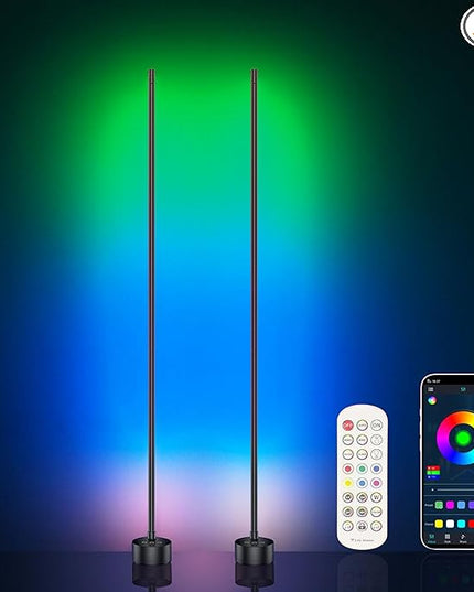 AIZAWA Led Corner Lamp 2-Pack, RGBICW Color Changing Floor Lamp with App and Remote Control, Creative DIY Modes, Music Sync, Led Corner Light for Living Room, Bedroom, and Gaming Room - LeafyLoom