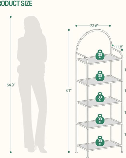 Bookcase Bookshelf, Tempered Glass Bookshelves, Slim Shelving Unit for Bedroom, Bathroom, Home Office, Steel Frame, 5 Tier Gold BC21599G - LeafyLoom