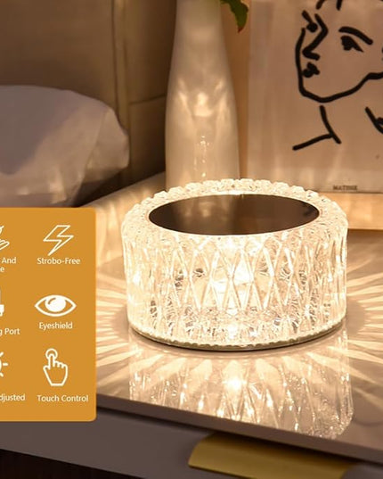 Portable Crystal LED Table Lamp, 3-Levels Brightness Desk Lamp, 3 Color Touch Control Rechargeable Lamp, Night Light, Bedside Lamp,Dining Room Lamp (3 Color) - LeafyLoom