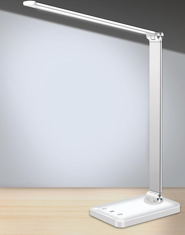 AFROG Multifunctional LED Desk Lamp with USB Charging Port, 5 Lighting Modes,5 Brightness Levels, Sensitive Control, 30/60 min Auto Timer, Eye-Caring Office Lamp，8W，5000K - LeafyLoom