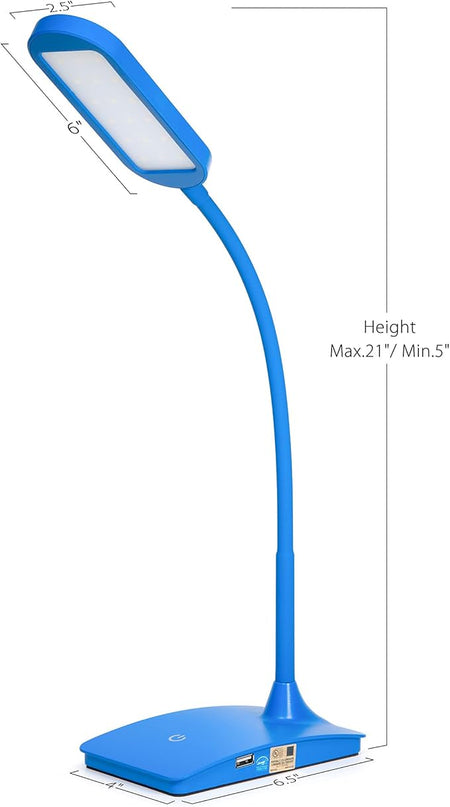 Blue Desk Lamps for Home Office - Super Bright Small Desk Lamp with USB Charging Port, a Perfect LED Desk Light as Study Lamp, Bedside Reading Lights - LeafyLoom
