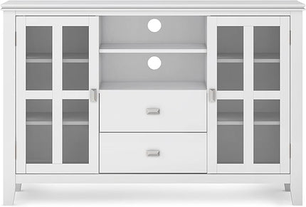 SIMPLIHOME Artisan SOLID WOOD 53 Inch Wide Contemporary TV Media Stand in White for TVs up to 60 Inches, For the Living Room and Entertainment Center - LeafyLoom