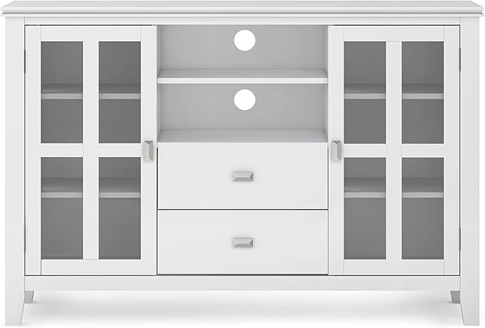SIMPLIHOME Artisan SOLID WOOD 53 Inch Wide Contemporary TV Media Stand in White for TVs up to 60 Inches, For the Living Room and Entertainment Center - LeafyLoom