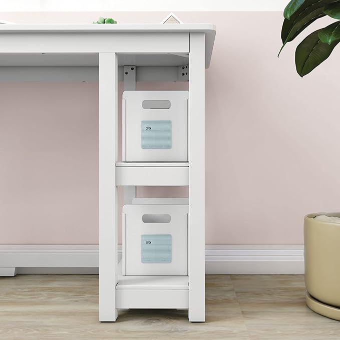 Max & Lily Solid Wood Desk With Shelves, 47 Inches, White - LeafyLoom