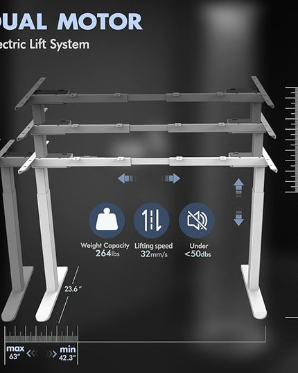 AIMEZ0 Dual Motor Electric Sit Stand Desk Standing Desk Frame Adjustable Height 27.4-45.6 inches Motorized Standing Computer Desk for Home and Office (White Frame only) - LeafyLoom