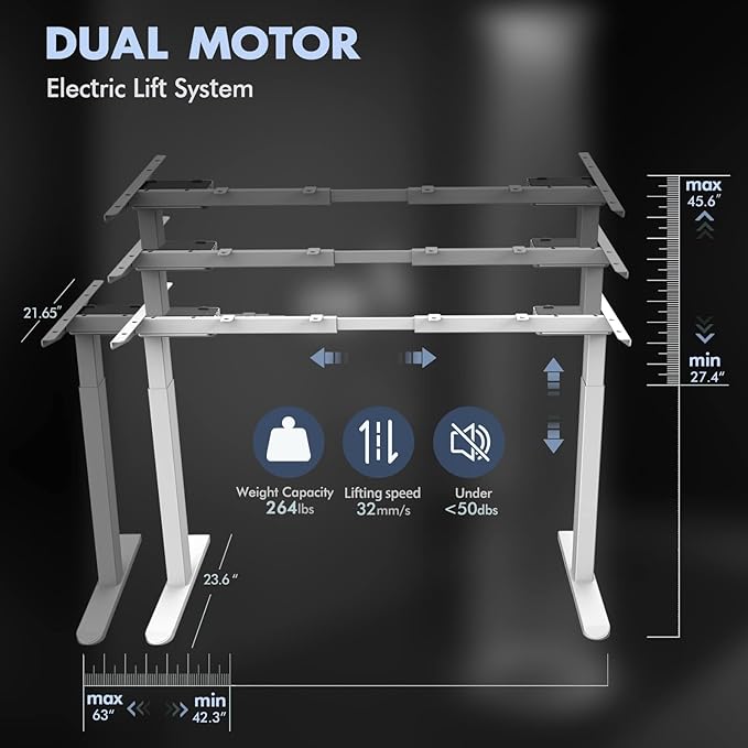 AIMEZ0 Dual Motor Electric Sit Stand Desk Standing Desk Frame Adjustable Height 27.4-45.6 inches Motorized Standing Computer Desk for Home and Office (White Frame only) - LeafyLoom