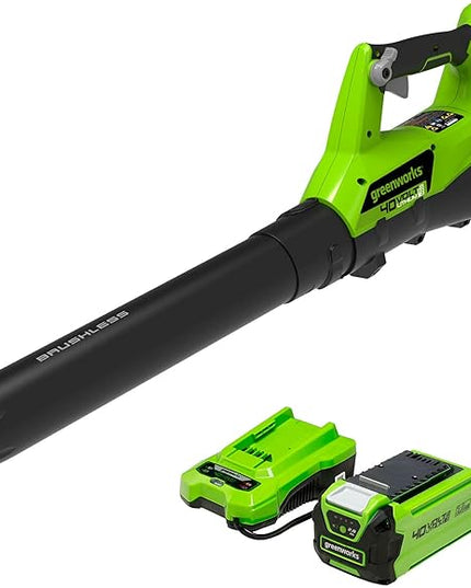 Greenworks 40V (115 MPH / 430 CFM) Brushless Axial Leaf Blower, 2.0Ah Battery and Charger Included - LeafyLoom