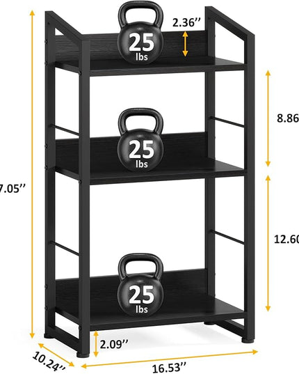 3 Tier Bookshelf: Small Modern Industrial Bookshelves for Bedroom, Short Bookcase Book Shelf for Small Spaces (Black) - LeafyLoom