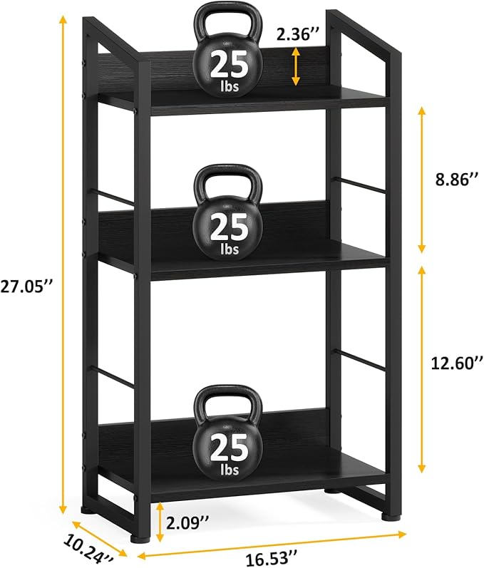 3 Tier Bookshelf: Small Modern Industrial Bookshelves for Bedroom, Short Bookcase Book Shelf for Small Spaces (Black) - LeafyLoom