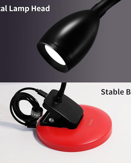 chiphy LED Desk Lamp with Clamp, Clip-on Book Reading Light, Rechargeable Portable Workbench Light with 5 Dimmable Brightness 4 Color Modes Touch Control for Home Office Desk Dorm - LeafyLoom