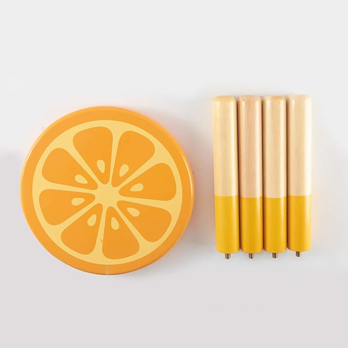 9 Inch Kids Solid Hard Wood Fruit Chair, Crafted Hand-Painted Wood with Assembled Four-Legged Sitting Stool, Bedroom, Playroom, Orange Furniture Stool for Toddler, Children, Boys, Girls(Orange) - LeafyLoom