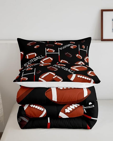 Feelyou Rugby Sports Comforter Set King Size Football Comforter for Kids Teens Adults Soccer Ball Game Bedding Set Gift for Football Lover Duvet Set Room Decor 3Pcs with 2 Pillow Case - LeafyLoom