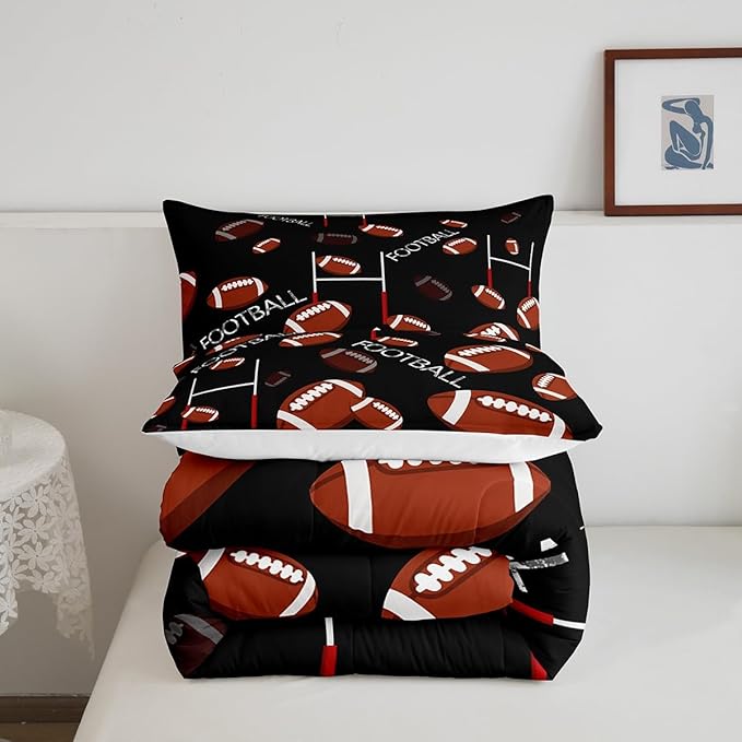 Feelyou Rugby Sports Comforter Set King Size Football Comforter for Kids Teens Adults Soccer Ball Game Bedding Set Gift for Football Lover Duvet Set Room Decor 3Pcs with 2 Pillow Case - LeafyLoom