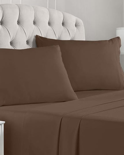 Mellanni California King Sheets Set - 4 PC Iconic Collection Bedding Sheets & Pillowcases - Hotel Luxury, Extra Soft, Cooling Bed Sheets - Deep Pocket up to 16 inch (Cal King, Brown) - LeafyLoom